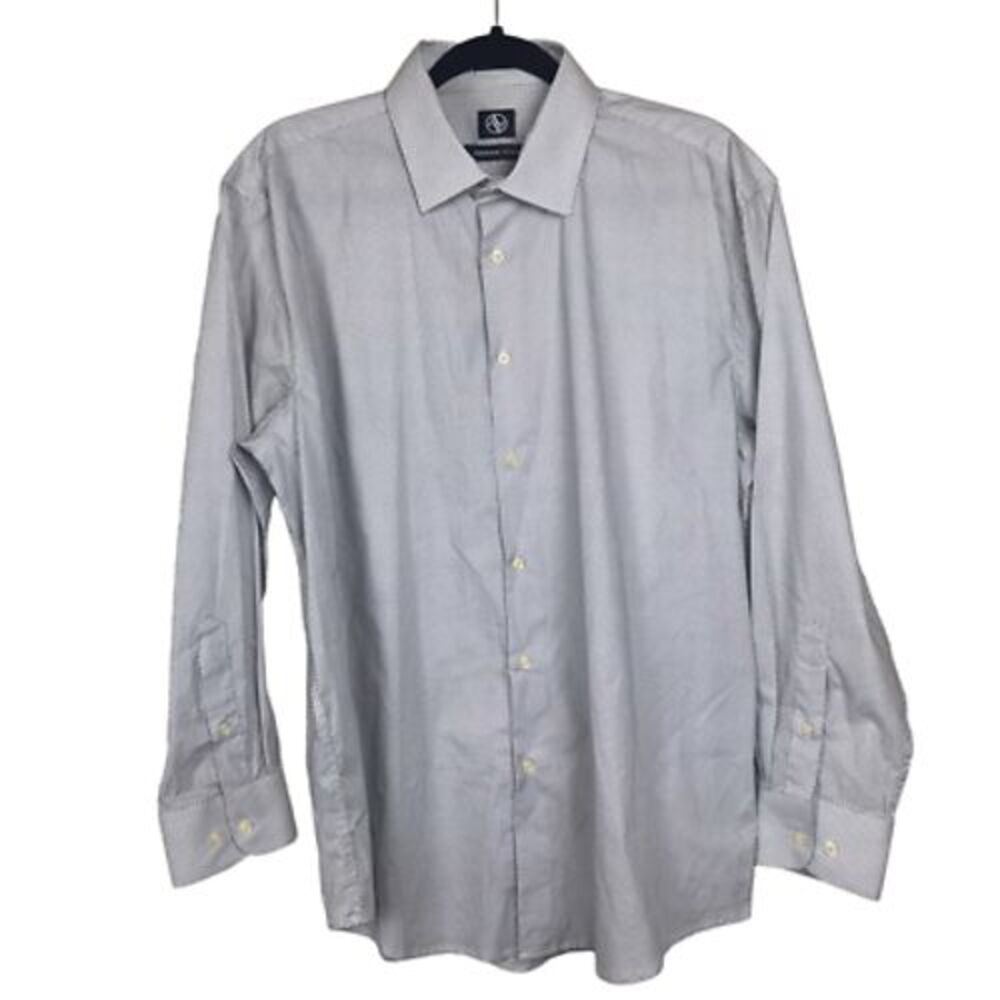 Adrienne Vittadini Shirt Mens Large White Black Teardrop Button Up‎ Slim Fit